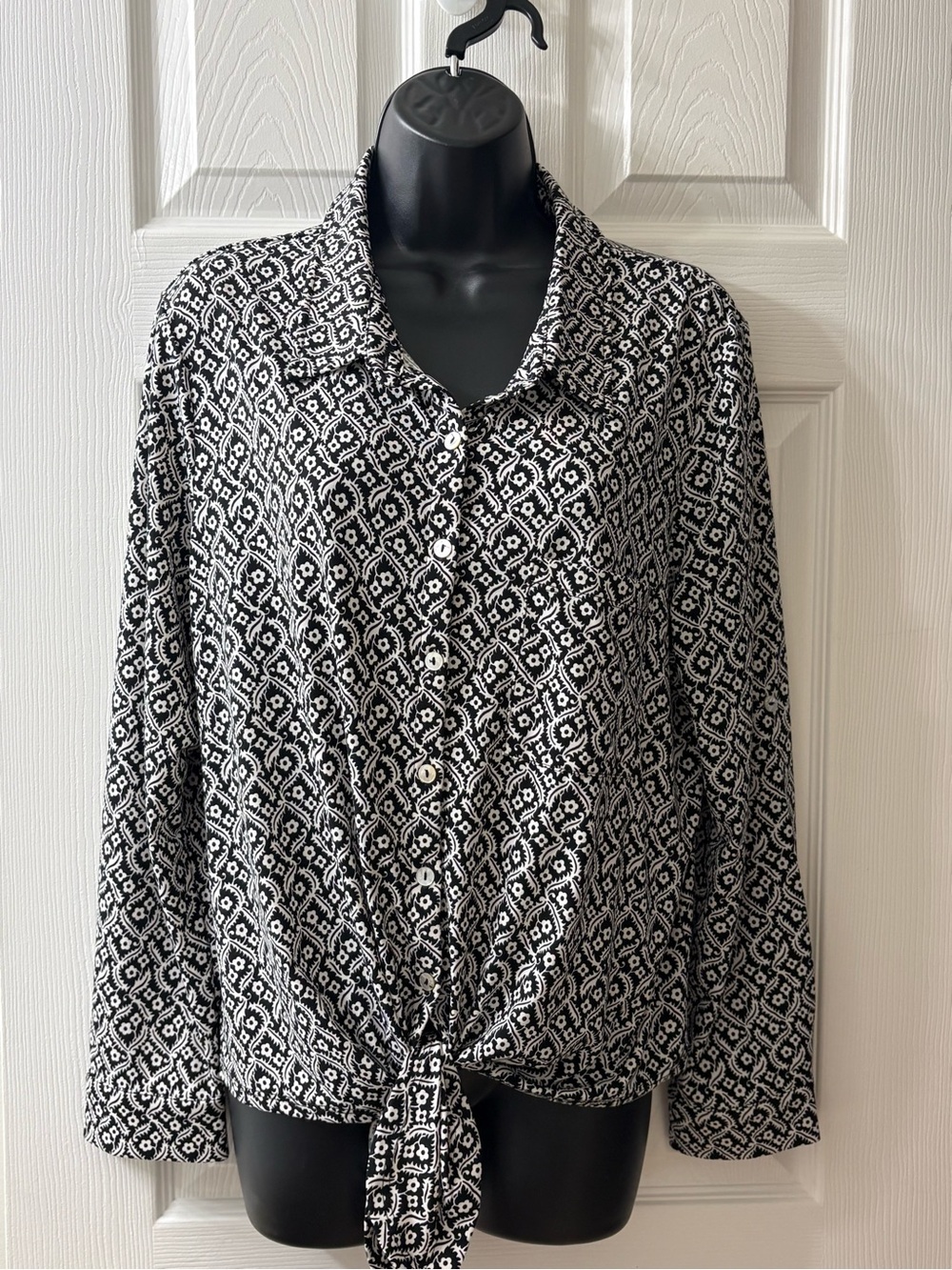 Cleo Black and White Floral Geometric Blouse